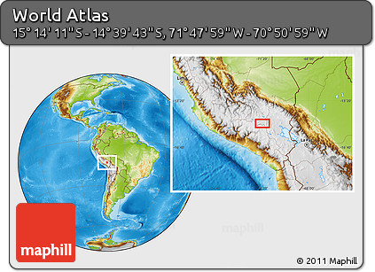 Physical Location Map of the Area around 14° 56' 57" S, 71° 19' 29" W