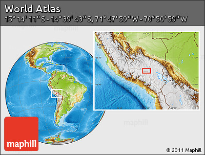 Physical Location Map of the Area around 14° 56' 57" S, 71° 19' 29" W