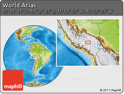 Physical Location Map of the Area around 14° 56' 57" S, 71° 19' 29" W