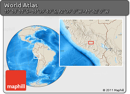 Shaded Relief Location Map of the Area around 14° 56' 57" S, 72° 10' 30" W