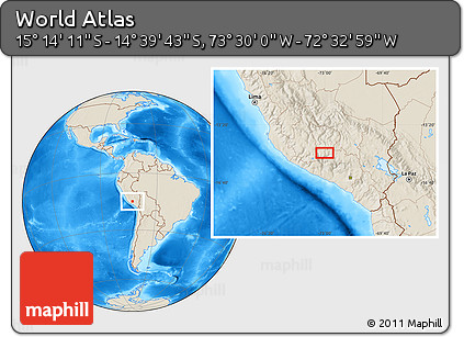 Shaded Relief Location Map of the Area around 14° 56' 57" S, 73° 1' 30" W