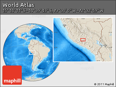 Shaded Relief Location Map of the Area around 14° 56' 57" S, 73° 1' 30" W