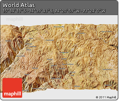 Satellite 3D Map of the Area around 14° 56' 57" S, 73° 52' 30" W