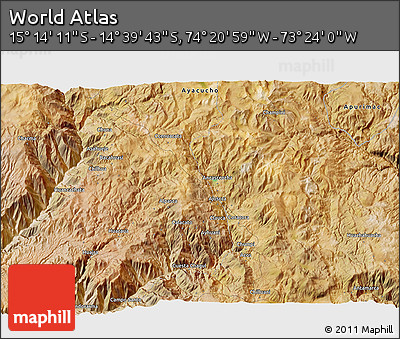 Satellite 3D Map of the Area around 14° 56' 57" S, 73° 52' 30" W
