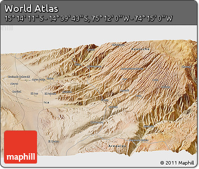 Satellite 3D Map of the Area around 14° 56' 57" S, 74° 43' 29" W