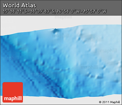 Physical 3D Map of the Area around 14° 56' 57" S, 76° 25' 30" W