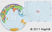Political Location Map of the area around 14° 56' 57" S, 77° 25' 30" E