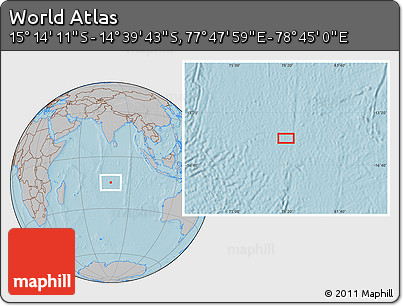 Gray Location Map of the Area around 14° 56' 57" S, 78° 16' 30" E, hill shading