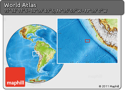 Physical Location Map of the Area around 14° 56' 57" S, 78° 7' 30" W