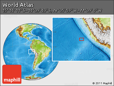 Physical Location Map of the Area around 14° 56' 57" S, 78° 7' 30" W