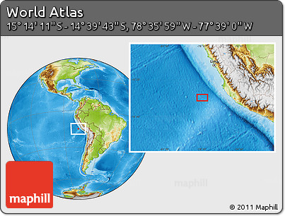 Physical Location Map of the Area around 14° 56' 57" S, 78° 7' 30" W