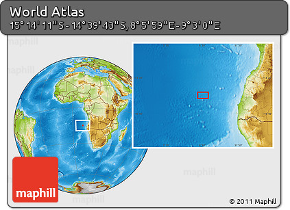 Physical Location Map of the Area around 14° 56' 57" S, 8° 34' 29" E