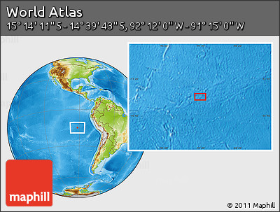 Physical Location Map of the Area around 14° 56' 57" S, 91° 43' 29" W