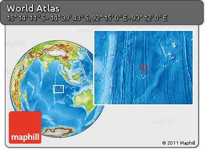 Physical Location Map of the Area around 14° 56' 57" S, 92° 43' 29" E