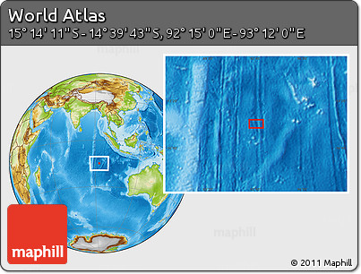 Physical Location Map of the Area around 14° 56' 57" S, 92° 43' 29" E