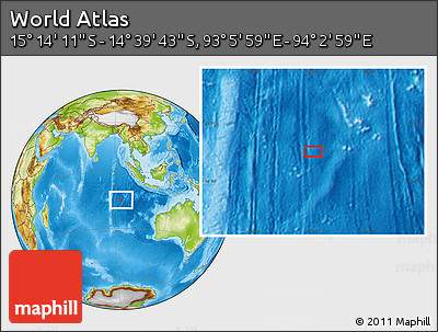 Physical Location Map of the Area around 14° 56' 57" S, 93° 34' 29" E