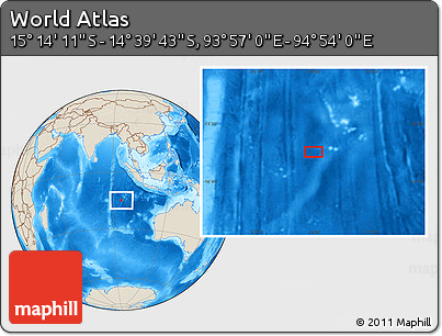 Shaded Relief Location Map of the Area around 14° 56' 57" S, 94° 25' 30" E