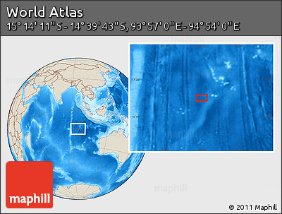 Shaded Relief Location Map of the Area around 14° 56' 57" S, 94° 25' 30" E