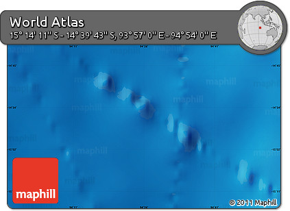 Shaded Relief Map of the Area around 14° 56' 57" S, 94° 25' 30" E