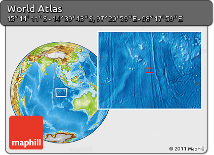 Physical Location Map of the Area around 14° 56' 57" S, 97° 49' 29" E