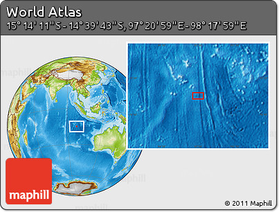 Physical Location Map of the Area around 14° 56' 57" S, 97° 49' 29" E