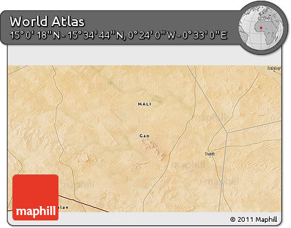 Satellite 3D Map of the Area around 15° 17' 31" N, 0° 4' 30" E