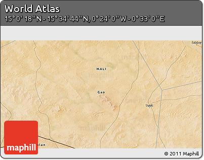 Satellite 3D Map of the Area around 15° 17' 31" N, 0° 4' 30" E