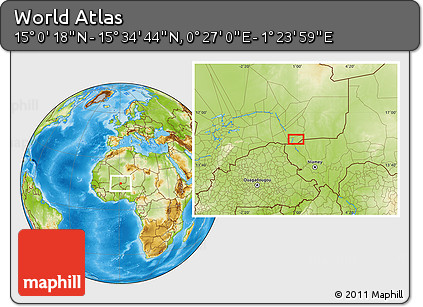 Physical Location Map of the Area around 15° 17' 31" N, 0° 55' 29" E