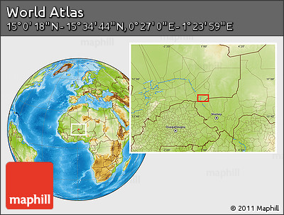 Physical Location Map of the Area around 15° 17' 31" N, 0° 55' 29" E