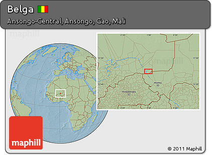 Savanna Style Location Map of Belga, hill shading