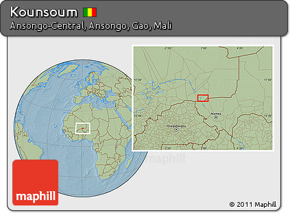 Savanna Style Location Map of Kounsoum, hill shading
