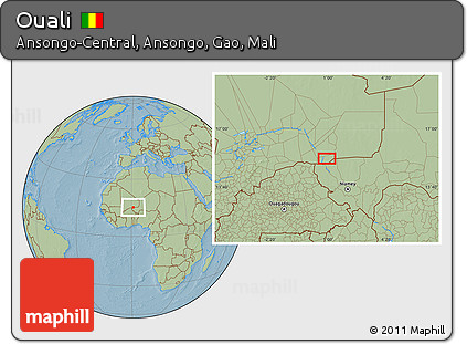 Savanna Style Location Map of Ouali, hill shading