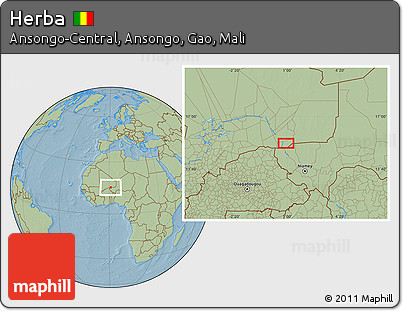 Savanna Style Location Map of Herba, hill shading