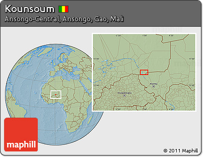 Savanna Style Location Map of Kounsoum, hill shading