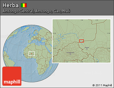 Savanna Style Location Map of Herba, hill shading