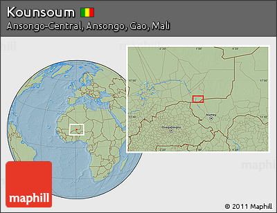 Savanna Style Location Map of Kounsoum, hill shading