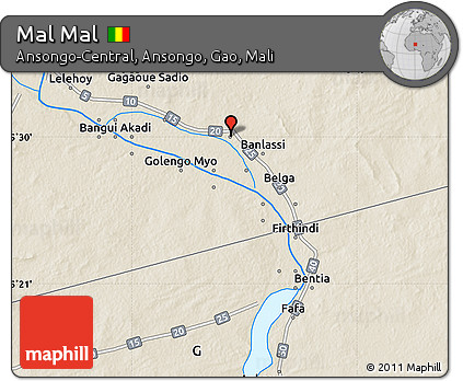 Shaded Relief Map of Mal Mal
