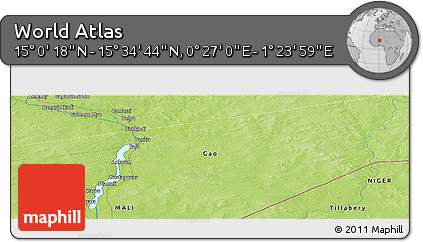 Physical Panoramic Map of the Area around 15° 17' 31" N, 0° 55' 29" E