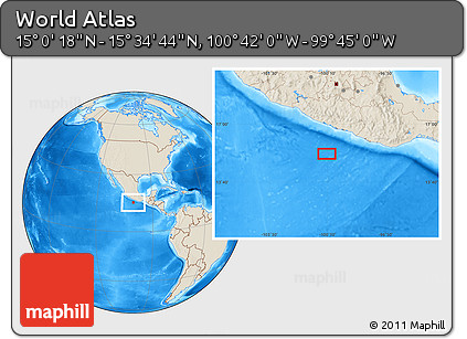 Shaded Relief Location Map of the Area around 15° 17' 31" N, 100° 13' 29" W