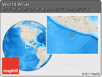 Shaded Relief Location Map of the Area around 15° 17' 31" N, 100° 13' 29" W