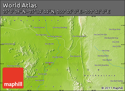 Physical Map of the Area around 15° 17' 31" N, 101° 13' 29" E