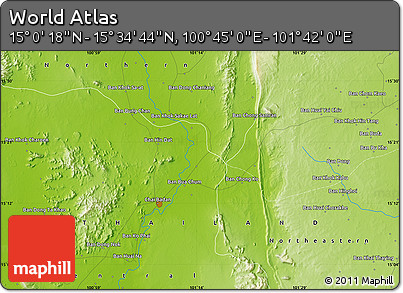 Physical Map of the Area around 15° 17' 31" N, 101° 13' 29" E