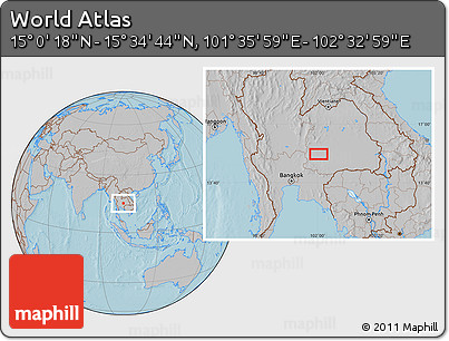 Gray Location Map of the Area around 15° 17' 31" N, 102° 4' 29" E, hill shading