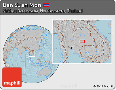 Gray Location Map of Ban Suan Mon, hill shading