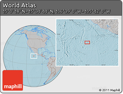 Gray Location Map of the Area around 15° 17' 31" N, 106° 10' 30" W, hill shading