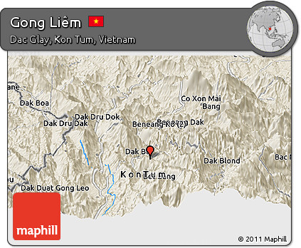 Shaded Relief Panoramic Map of Gong Liêm