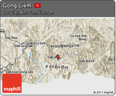 Shaded Relief Panoramic Map of Gong Liêm