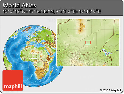 Physical Location Map of the Area around 15° 17' 31" N, 10° 16' 30" E