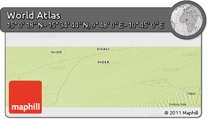 Physical Panoramic Map of the Area around 15° 17' 31" N, 10° 16' 30" E