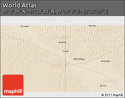 Satellite 3D Map of the Area around 15° 17' 31" N, 11° 58' 29" E